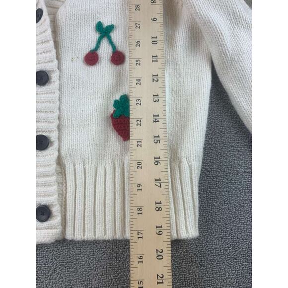 Rails Cardigan Women M Cream Button Front Cherry Strawberry Knit Puff Sleeve - Picture 9 of 11